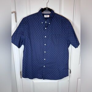 Le Tigre Men’s Navy Diamond Print Button Down Shirt Cotton L Classic OfficeCore